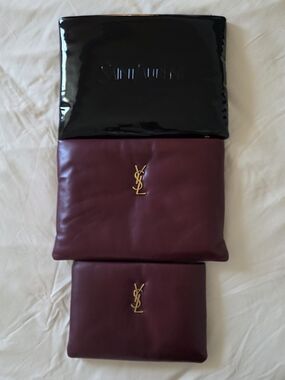 Yves Saint Laurent Leather Puffy Pouches In Liquid Black And Calypso